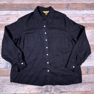 Investments Women Shirt Gold Label Black 20W 100% Hemp Button Down Long Sleeve